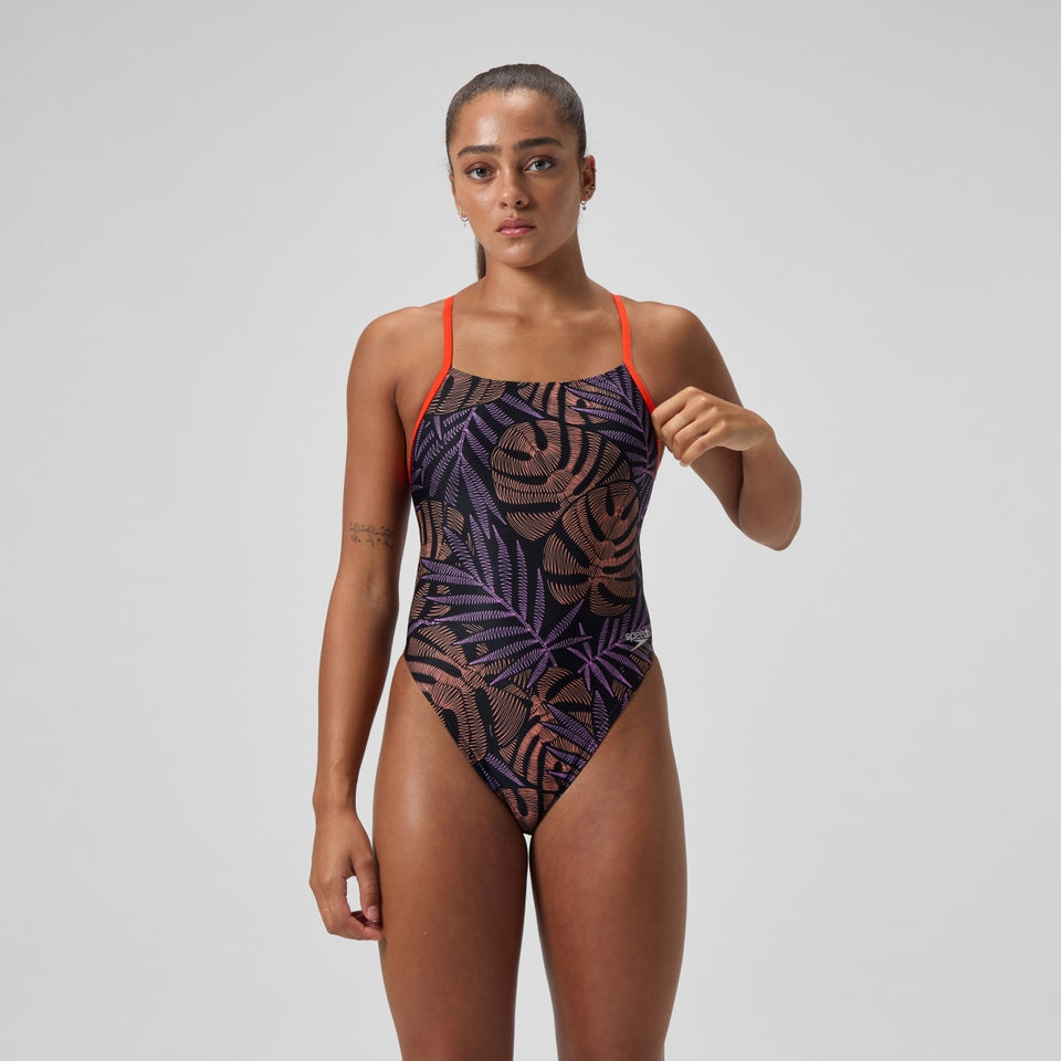 Club Training Printed Tie Back Swimsuit Black/Red | Speedo