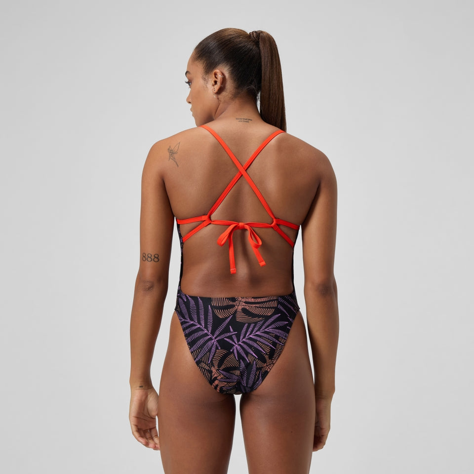 Club Training Printed Tie Back Swimsuit Black/Red | Speedo