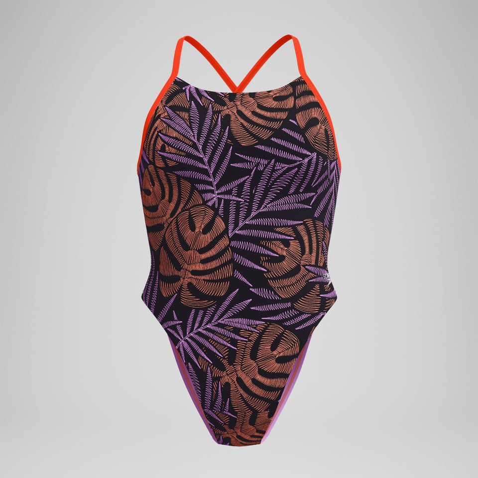 Club Training Printed Tie Back Swimsuit Black/Red | Speedo
