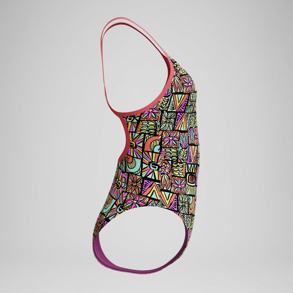 Girls' Club Training Printed V Back Swimsuit Black/Coral | Speedo