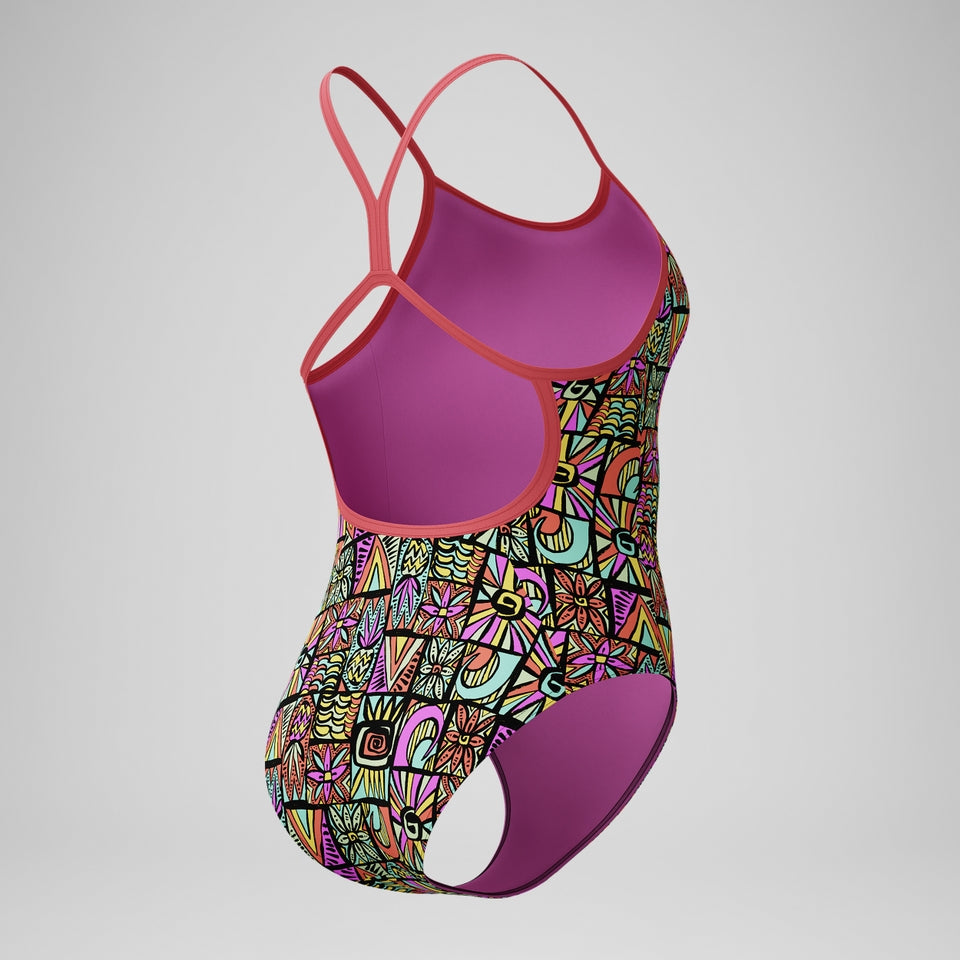 Girls' Club Training Printed V Back Swimsuit Black/Coral | Speedo