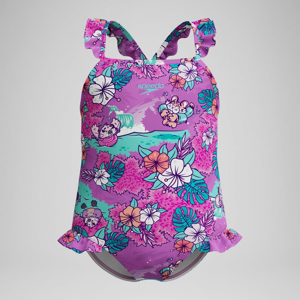 Infant Girls' Learn to Swim Printed Frill Thinstrap Swimsuit Pink | Speedo