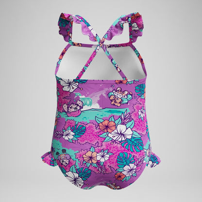 Infant Girls' Learn to Swim Printed Frill Thinstrap Swimsuit Pink | Speedo