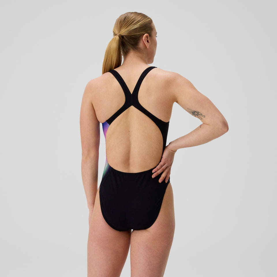 Club Training Printed Powerback Swimsuit Black/Purple | Speedo