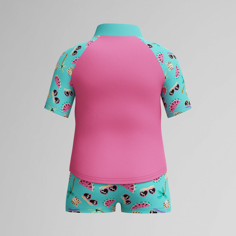 Infant Girls Learn to Swim Short Sleeve Rashguard Set Pink/Green | Speedo