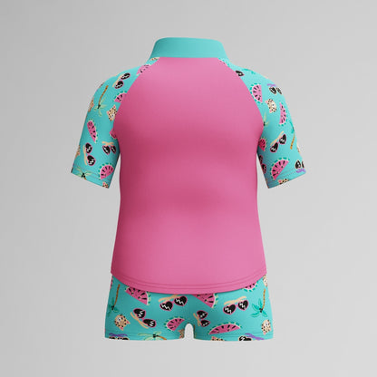 Infant Girls Learn to Swim Short Sleeve Rashguard Set Pink/Green | Speedo
