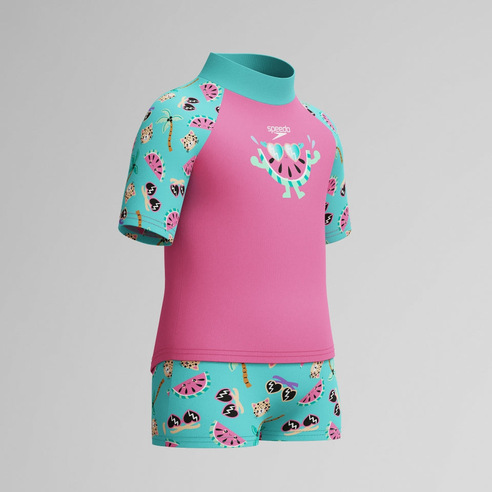 Infant Girls Learn to Swim Short Sleeve Rashguard Set Pink/Green | Speedo