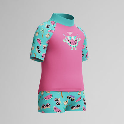 Infant Girls Learn to Swim Short Sleeve Rashguard Set Pink/Green | Speedo