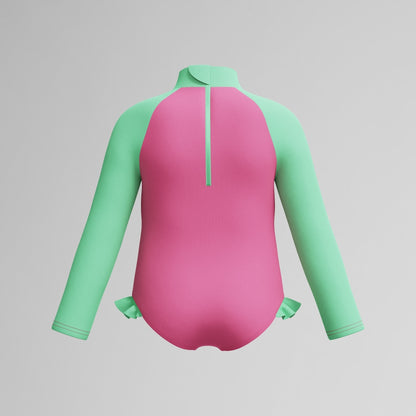 Infant Girls Learn to Swim Long Sleeve Frill Swimsuit Pink/Green | Speedo