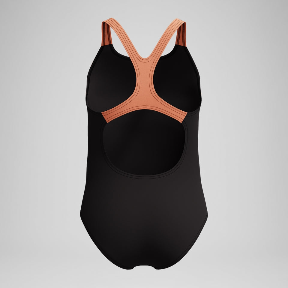 Girls Medley Logo Medalist Swimsuit Black/Peach | Speedo
