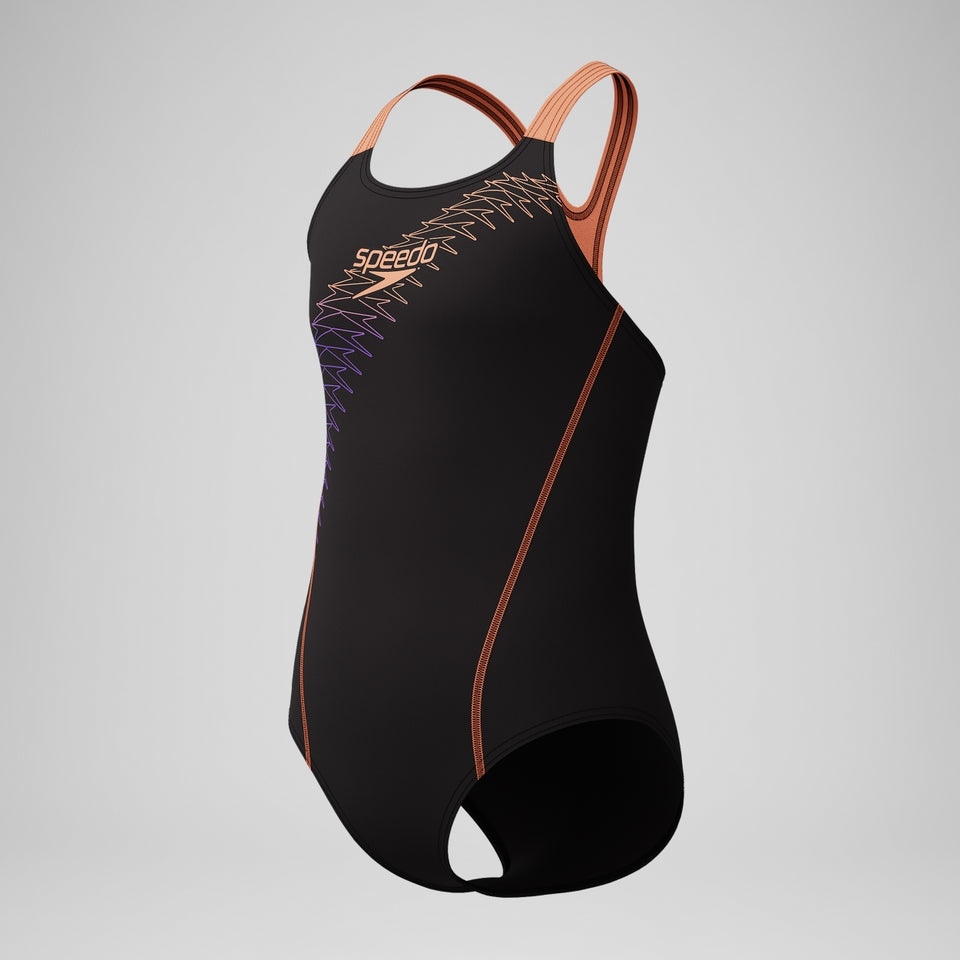 Girls Medley Logo Medalist Swimsuit Black/Peach | Speedo