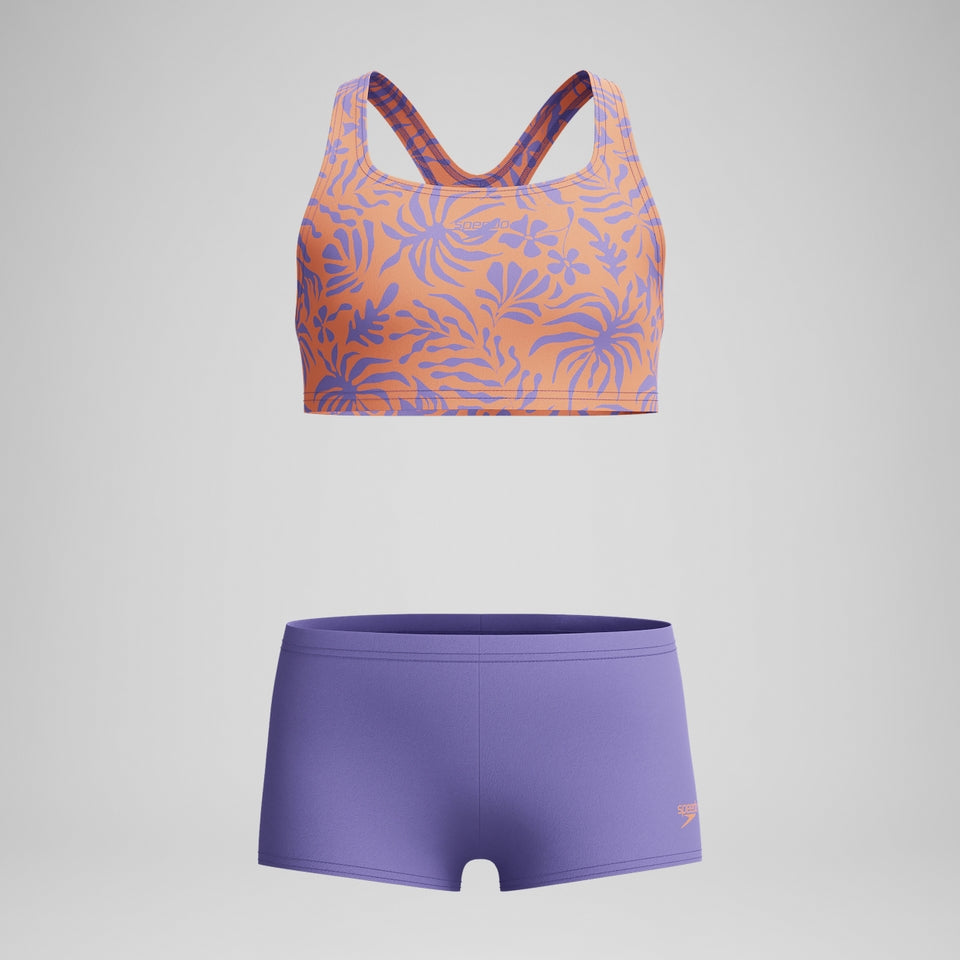Girls Allover Boyleg Bikini Set Purple/Yellow | Speedo