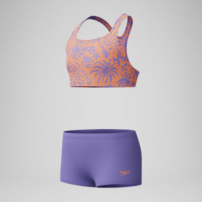Girls Allover Boyleg Bikini Set Purple/Yellow | Speedo