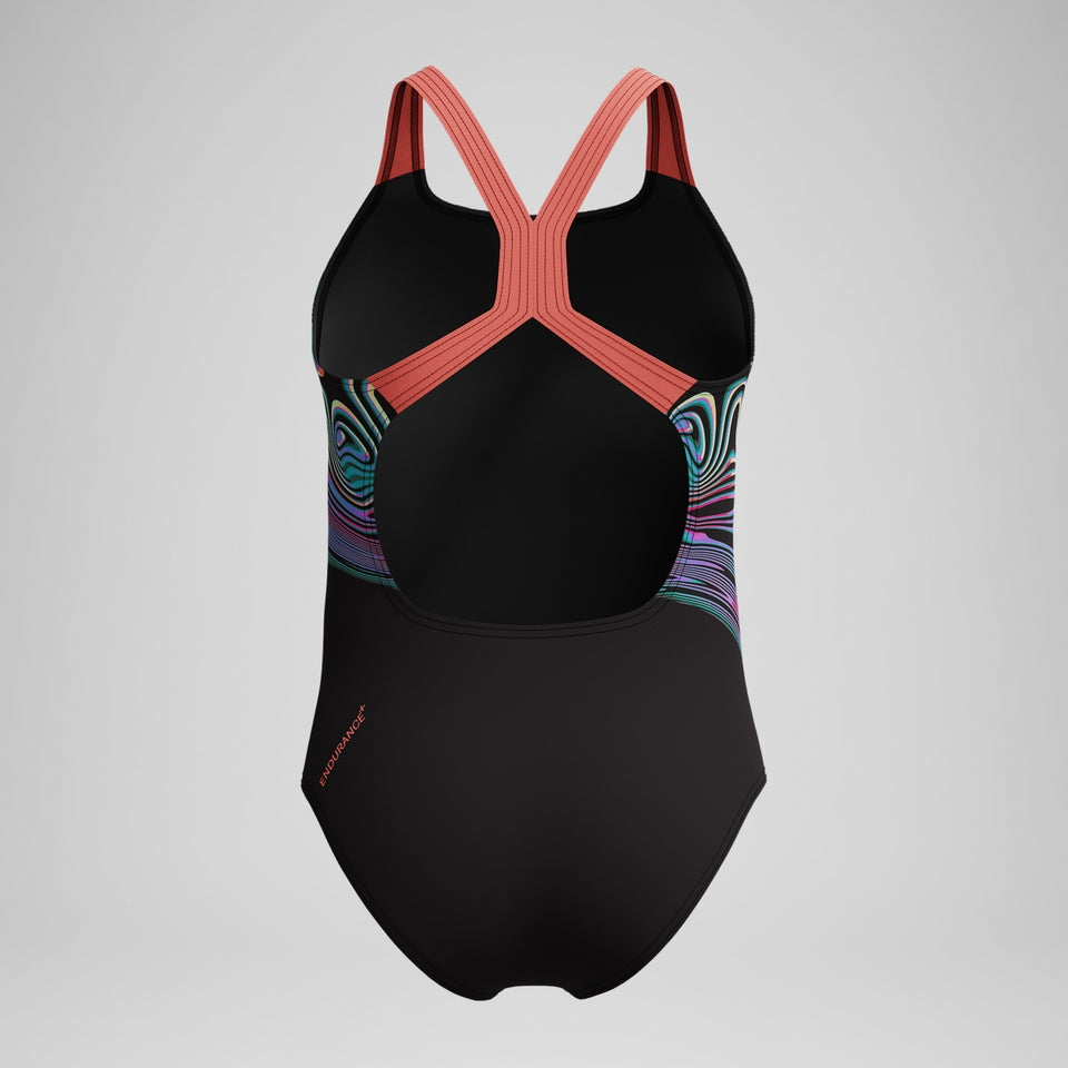 Girls Placement Powerback Swimsuit Black/Orange | Speedo
