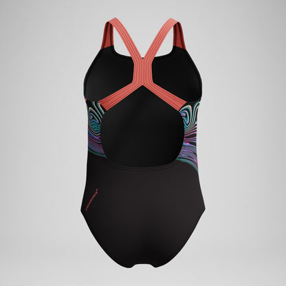 Girls Placement Powerback Swimsuit Black/Orange | Speedo