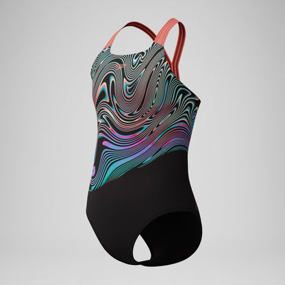 Girls Placement Powerback Swimsuit Black/Orange | Speedo