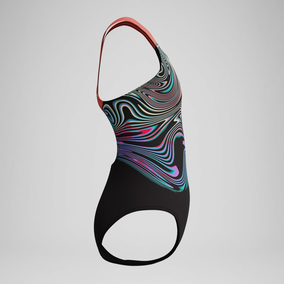 Girls Placement Powerback Swimsuit Black/Orange | Speedo