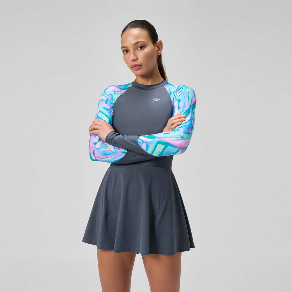 Long Sleeve Swim Dress Grey/Green | Speedo