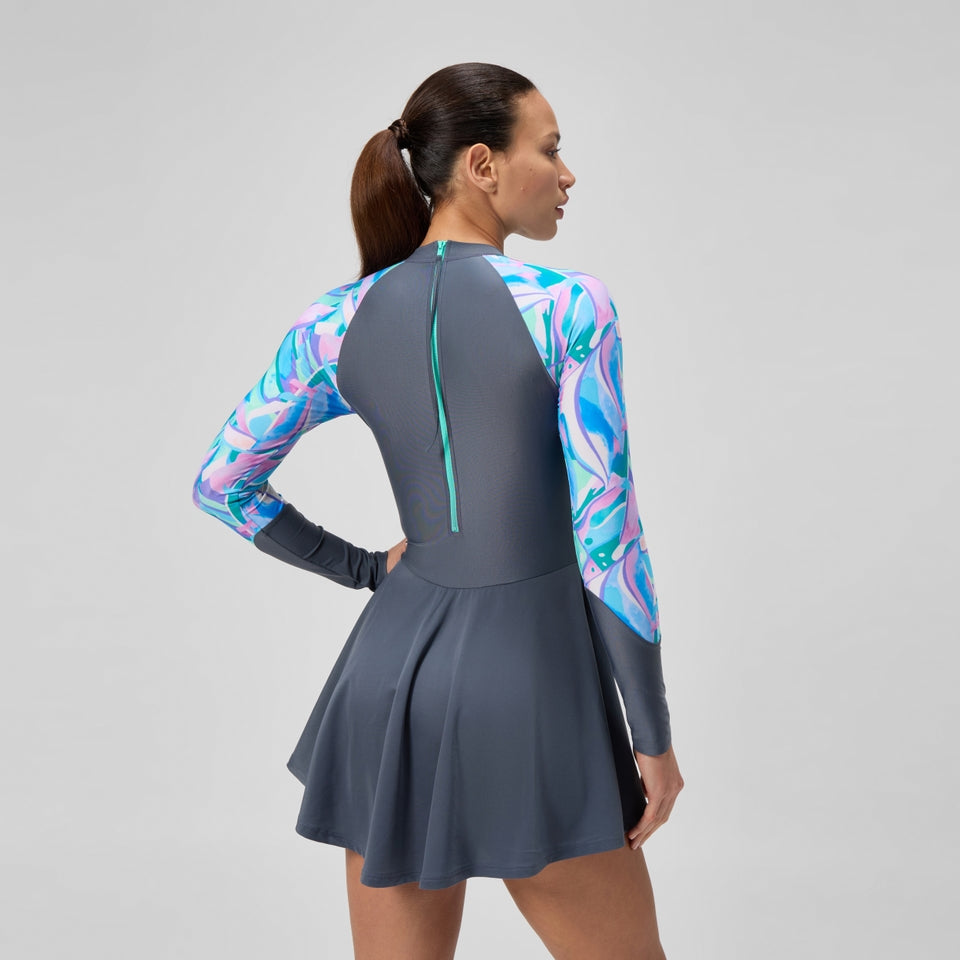 Long Sleeve Swim Dress Grey/Green | Speedo