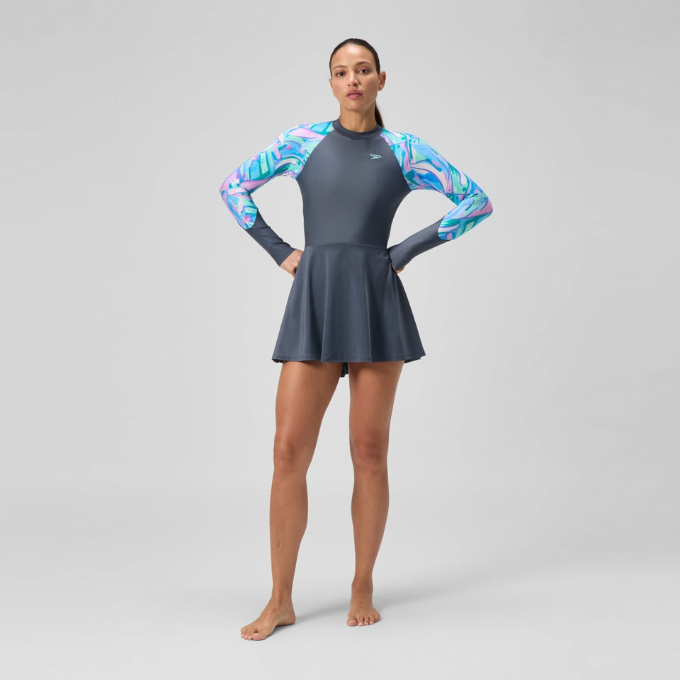 Long Sleeve Swim Dress Grey/Green | Speedo