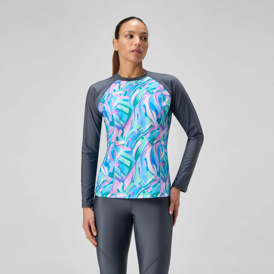Printed Long Sleeve Swim Shirt Grey/Green | Speedo