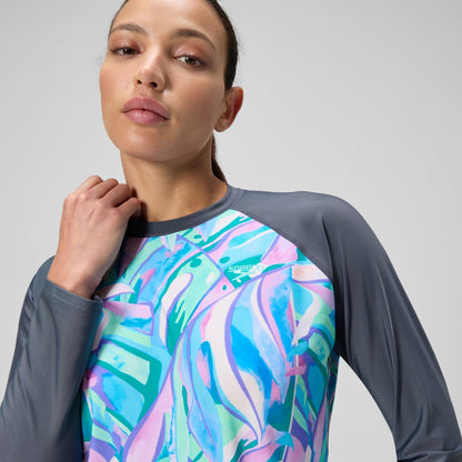 Printed Long Sleeve Swim Shirt Grey/Green | Speedo