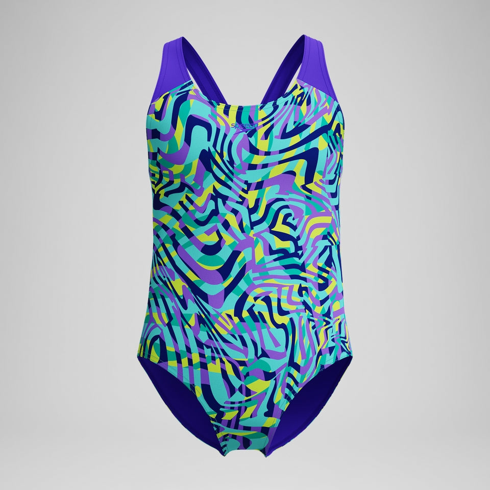 Girls Allover Splashback Swimsuit Green/Purple | Speedo