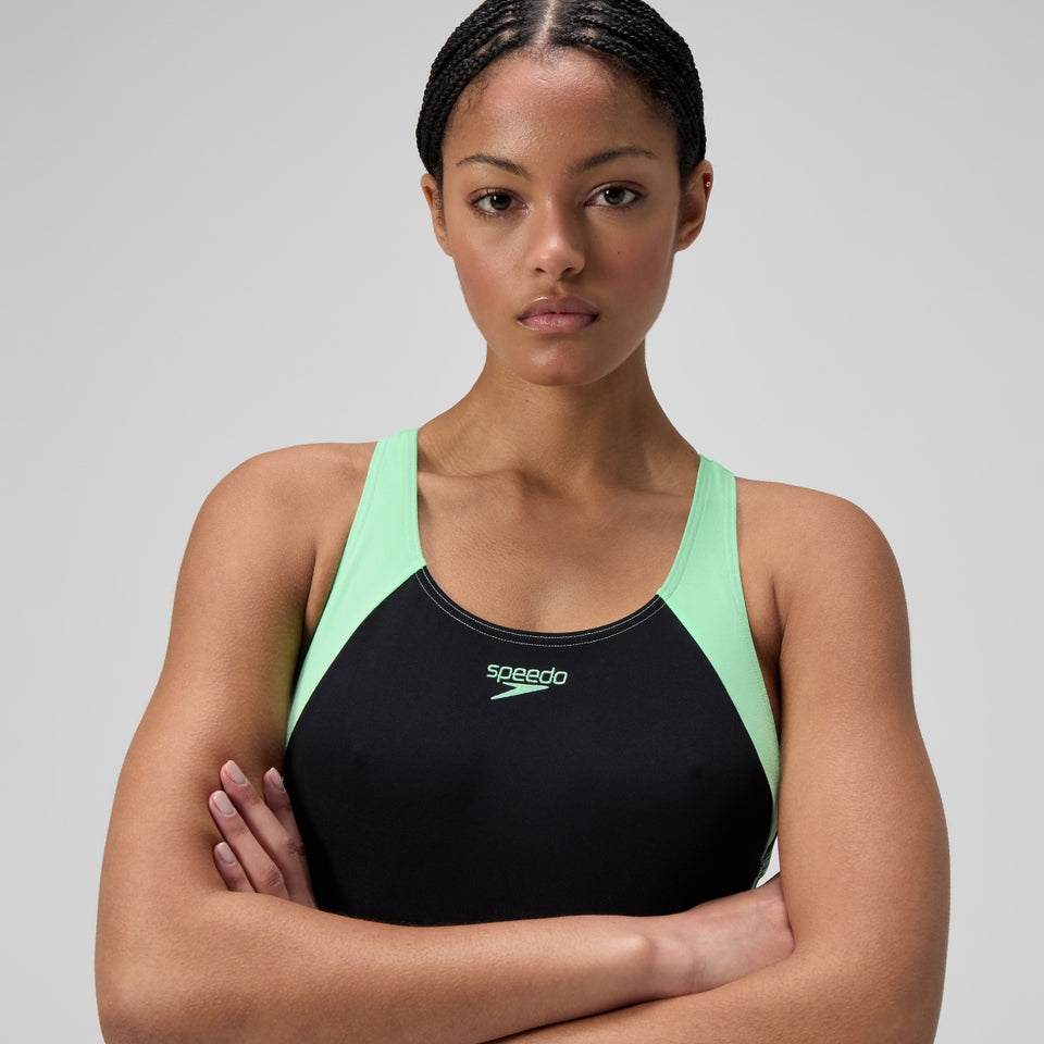 Placement Laneback Swimsuit Black/Green | Speedo