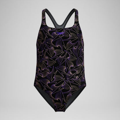 Girls Hyperboom Medalist Allover Print Swimsuit Black/Peach | Speedo