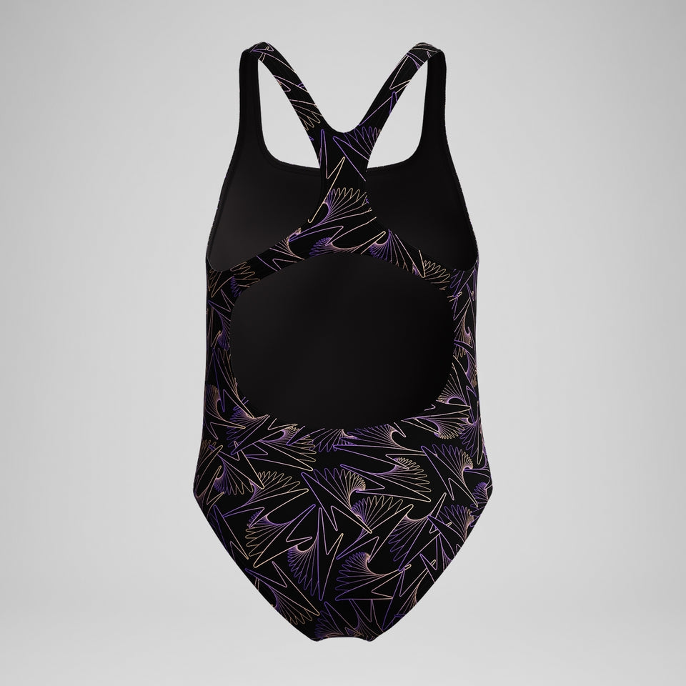 Girls Hyperboom Medalist Allover Print Swimsuit Black/Peach | Speedo