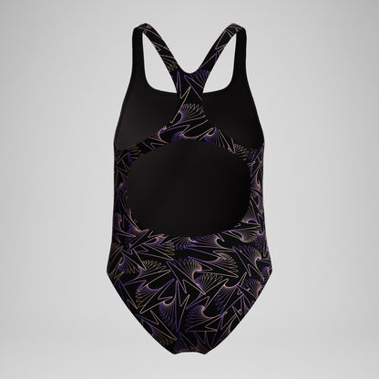Girls Hyperboom Medalist Allover Print Swimsuit Black/Peach | Speedo