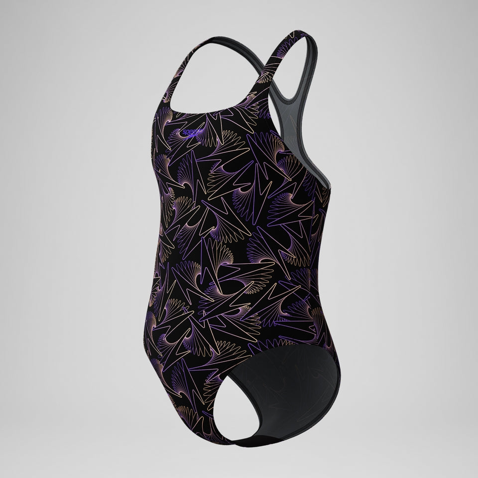 Girls Hyperboom Medalist Allover Print Swimsuit Black/Peach | Speedo