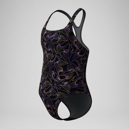 Girls Hyperboom Medalist Allover Print Swimsuit Black/Peach | Speedo