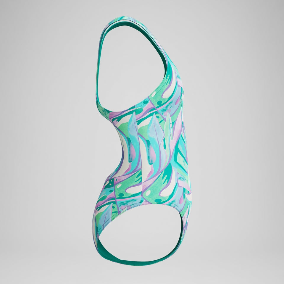 Girls Medalist Printed Swimsuit Green/Purple | Speedo