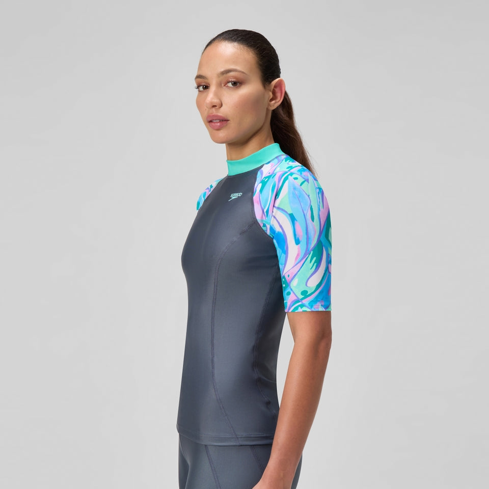 Short Sleeve Rashguard Grey/Green | Speedo