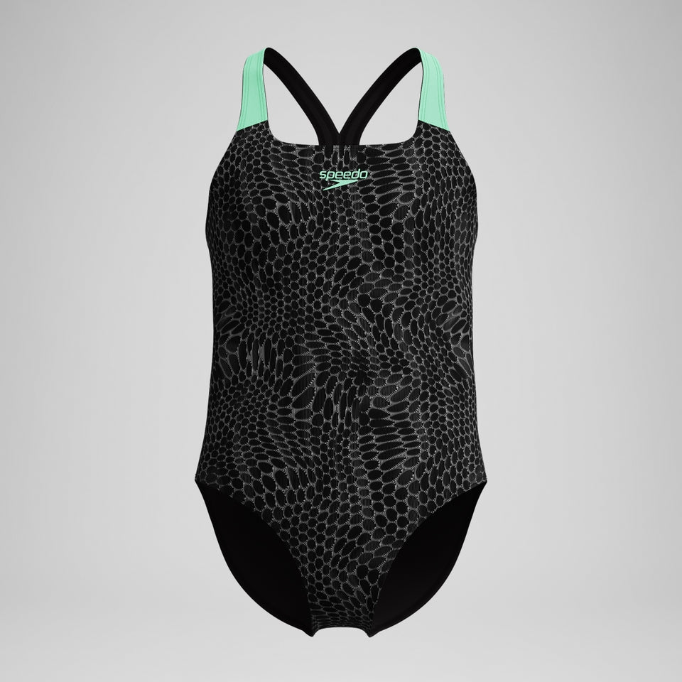 Girls Allover Powerback Swimsuit Black/Green | Speedo