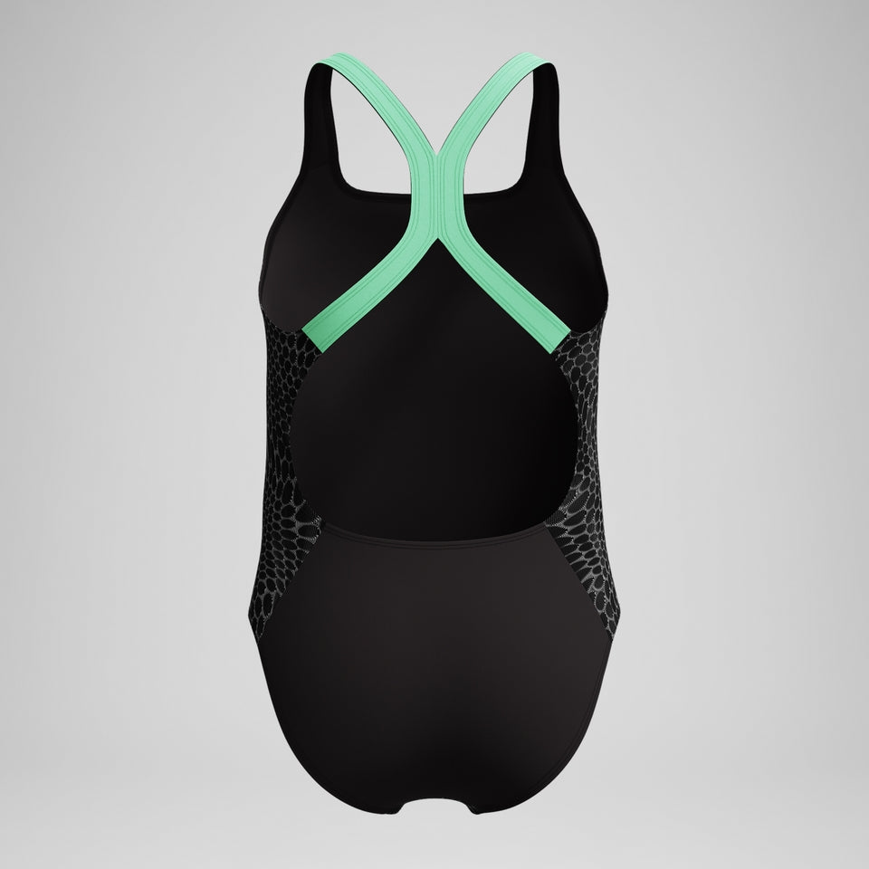 Girls Allover Powerback Swimsuit Black/Green | Speedo