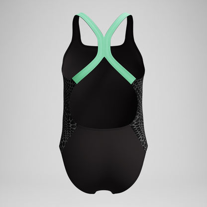 Girls Allover Powerback Swimsuit Black/Green | Speedo