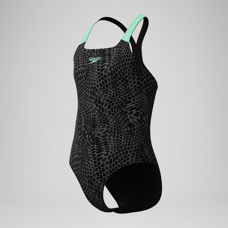 Girls Allover Powerback Swimsuit Black/Green | Speedo