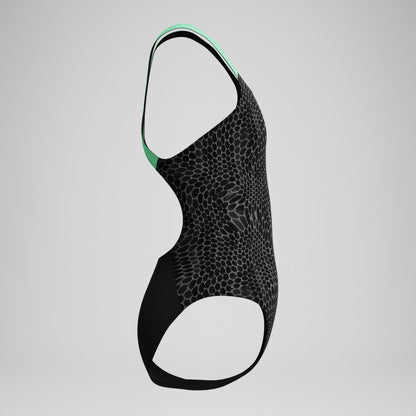 Girls Allover Powerback Swimsuit Black/Green | Speedo
