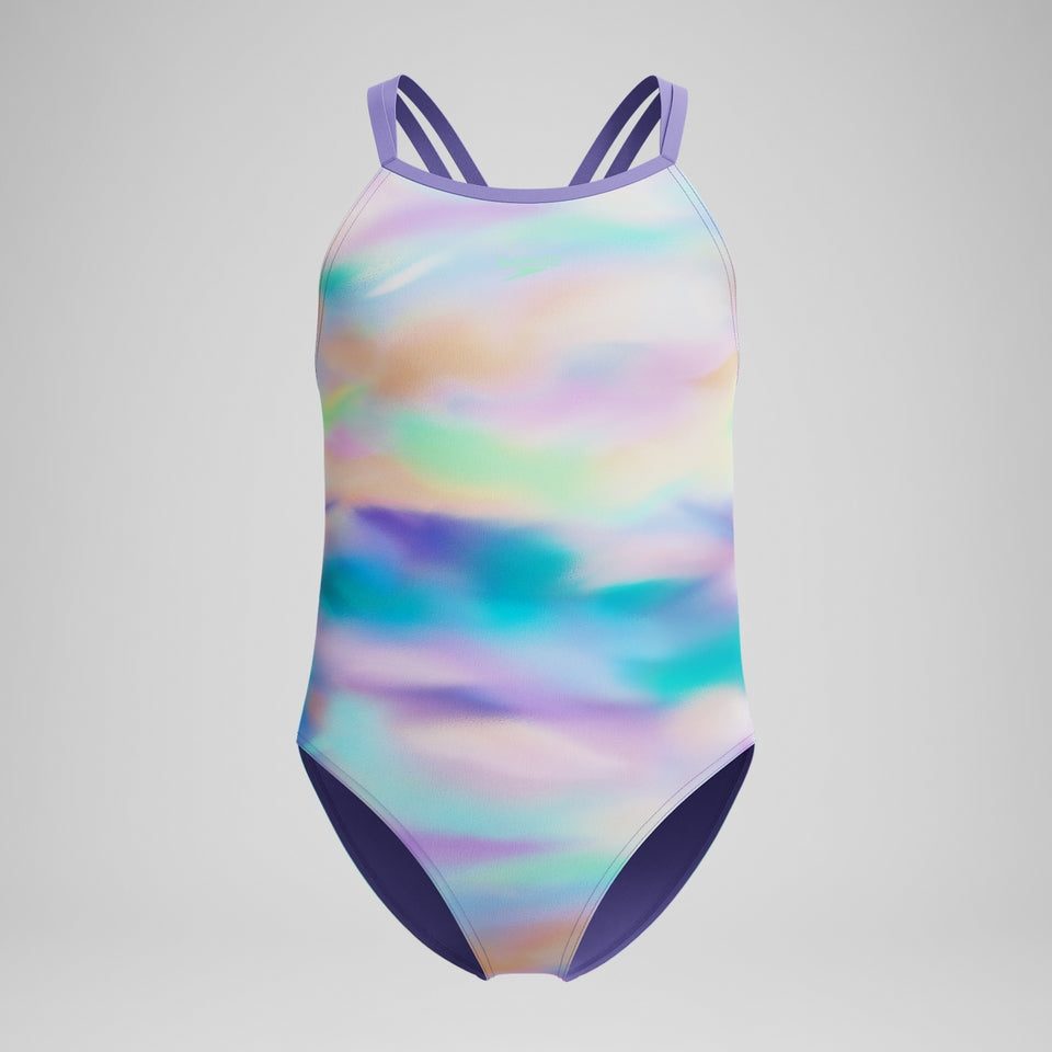 Girls Printed Twinstrap Swimsuit Purple/Green/Orange | Speedo