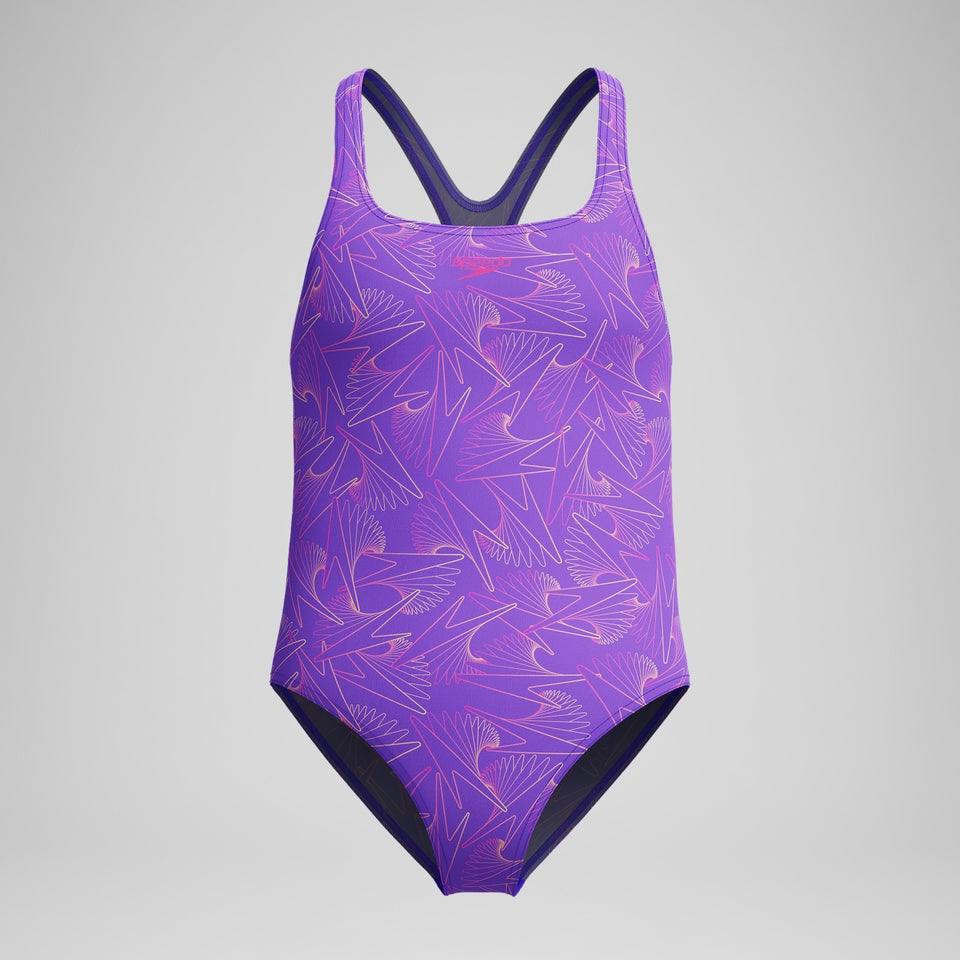Girls Hyperboom Medalist Allover Print Swimsuit Purple/Pink | Speedo