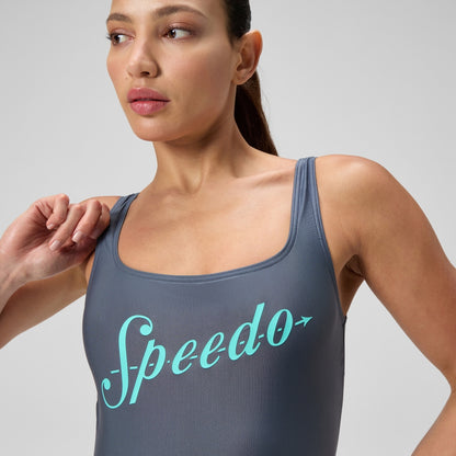 Logo Square Back Swimsuit Grey/Turquoise | Speedo