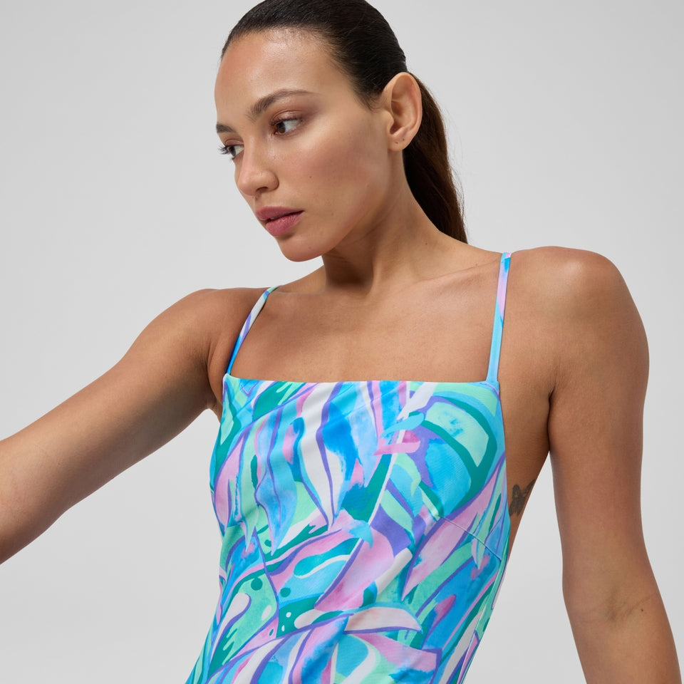 Printed Adjustable Thinstrap Swimsuit Green/Pink | Speedo