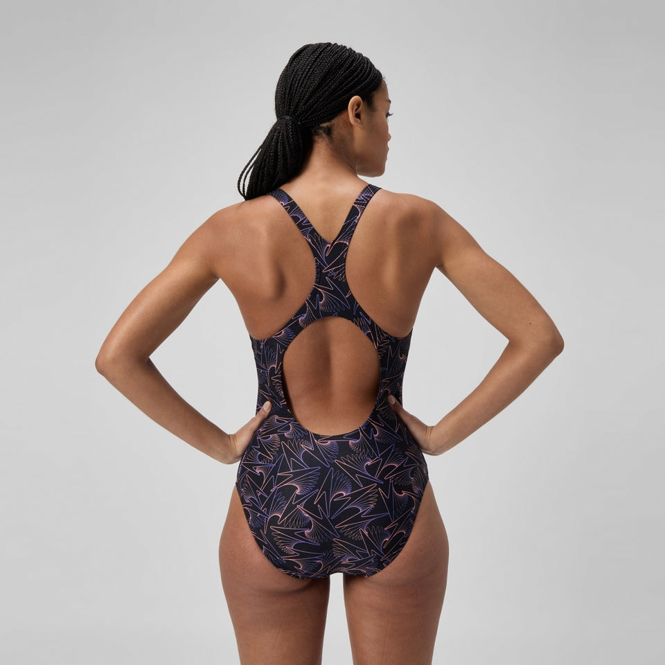 Hyperboom Medalist Allover Print Swimsuit Black/Peach | Speedo