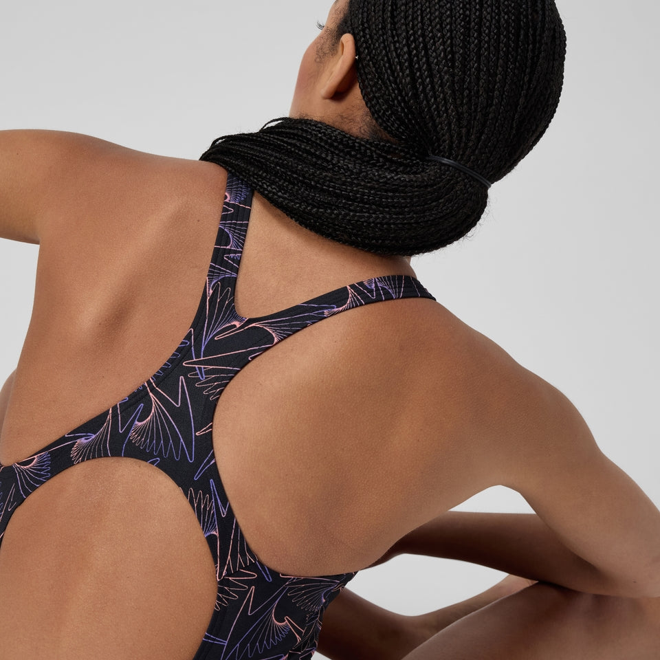 Hyperboom Medalist Allover Print Swimsuit Black/Peach | Speedo