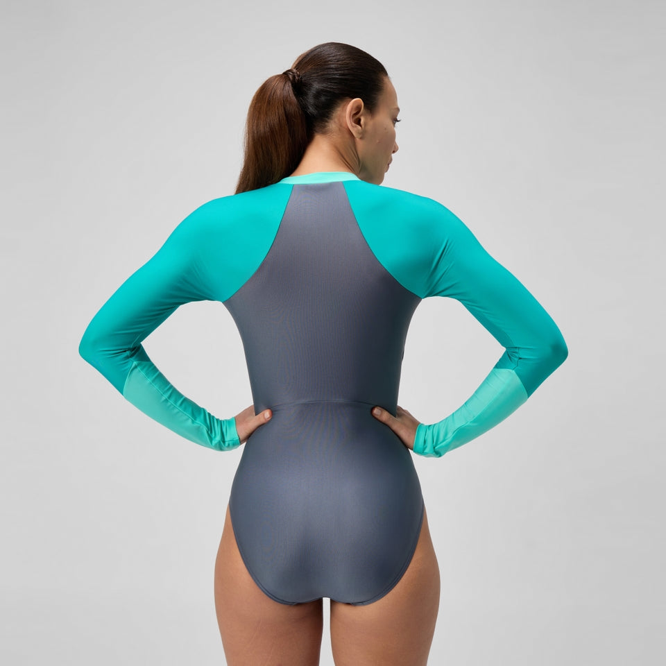 Colourblock Long Sleeve Swimsuit Grey/Green | Speedo