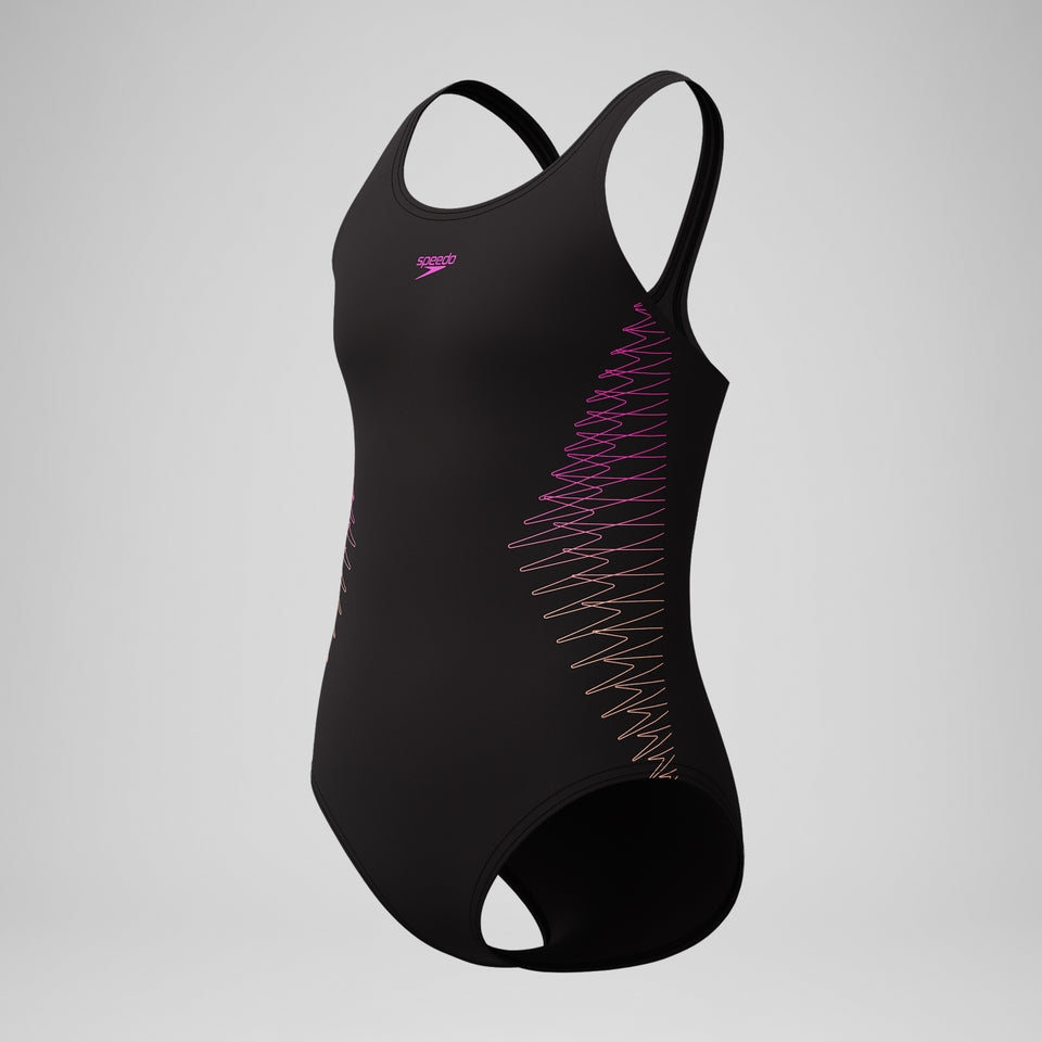 Girls Placement Muscleback Swimsuit Black/Peach | Speedo