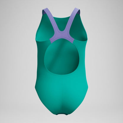 Girls Printed Pulseback Swimsuit Green/Pink | Speedo