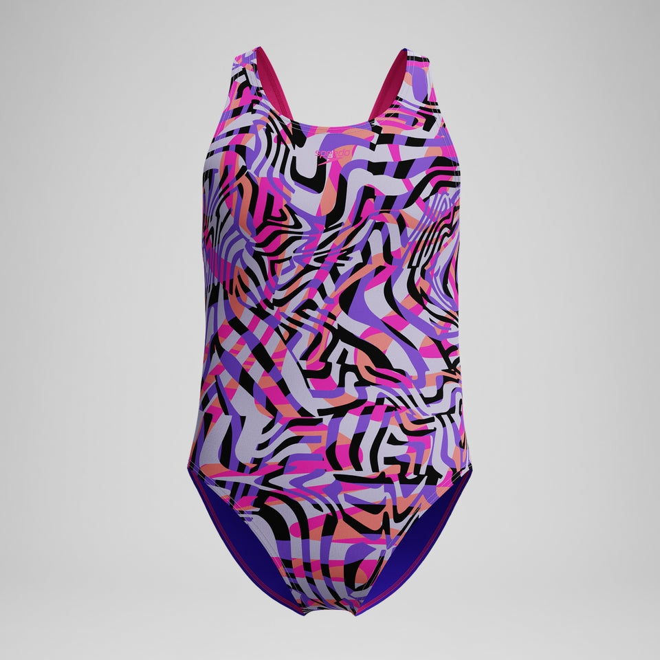 Girls Allover Leaderback Swimsuit Pink/Black | Speedo